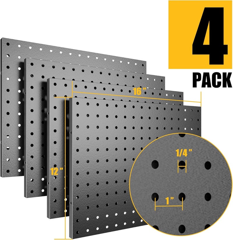 Spampur Peg Board, 4 Pack Metal Pegboard Panels Black Pegboards Wall Organizer, Tools Pegboard Storage System for Workbench, Garage Tool Storage, Office Organization, Wall Home, Craft Room - Image 3